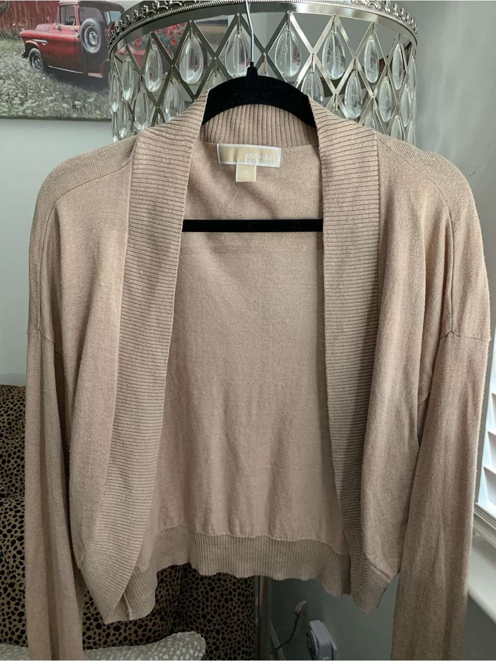 Michael Kors Taupe Open-Front Shawl Collar Cardigan